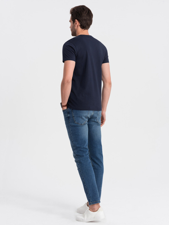 Ombre Clothing Tmavě modré pánské basic tričko s véčkovým výstřihem Ombre Clothing