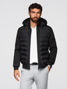 Ombre Clothing Prošívaná bunda bomber s kapucí a pletenými rukávy - černá V1 OM-JALP-0298 Ombre Clothing