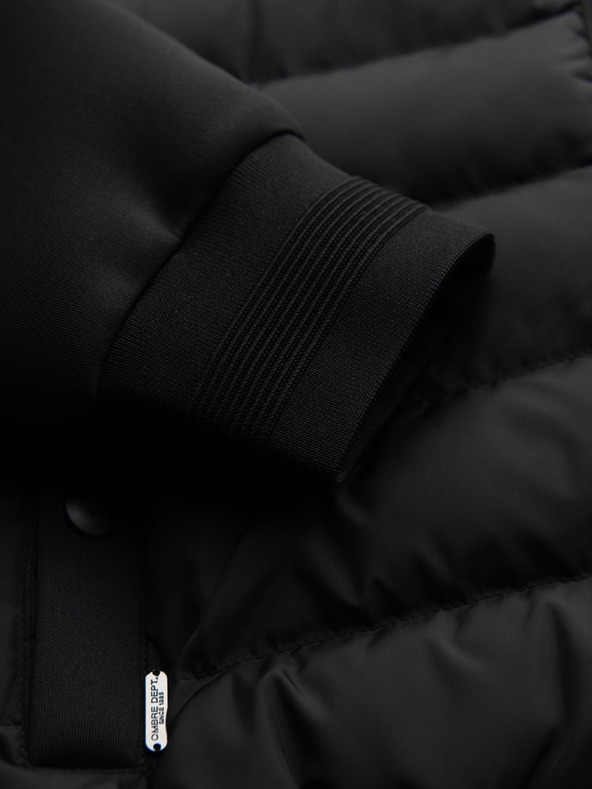 Ombre Clothing Prošívaná bunda bomber s kapucí a pletenými rukávy - černá V1 OM-JALP-0298 Ombre Clothing