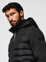 Ombre Clothing Prošívaná bunda bomber s kapucí a pletenými rukávy - černá V1 OM-JALP-0298 Ombre Clothing
