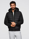 Ombre Clothing Prošívaná bunda bomber s kapucí a pletenými rukávy - černá V1 OM-JALP-0298 Ombre Clothing