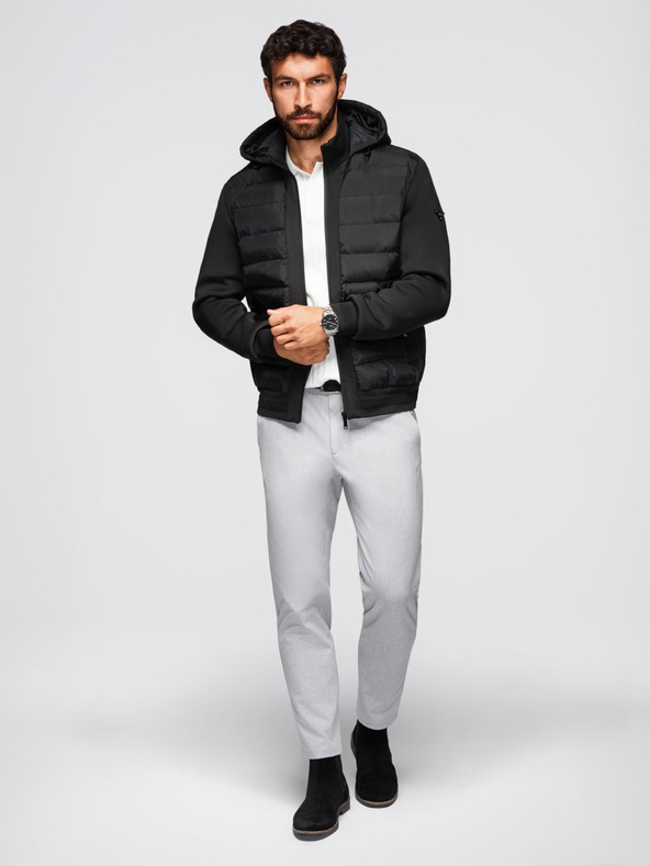 Ombre Clothing Prošívaná bunda bomber s kapucí a pletenými rukávy - černá V1 OM-JALP-0298 Ombre Clothing