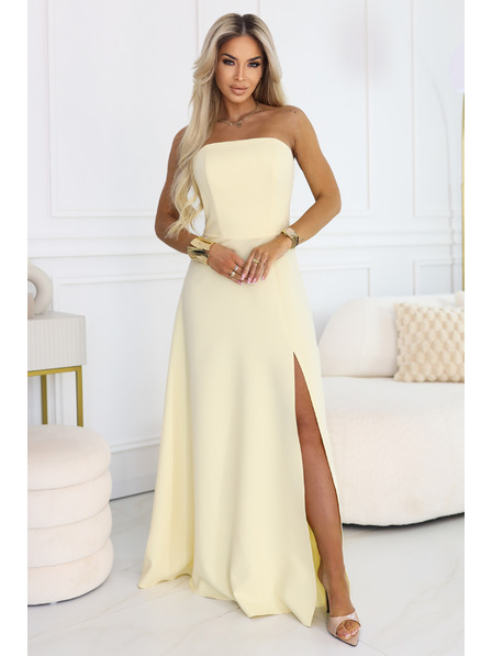 numoco ELARA Korzetové maxi šaty s rozparkem a vázáním na zádech - máslová žlutá