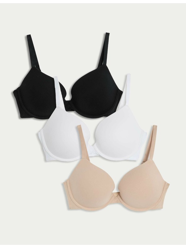 Marks & Spencer Sada tří dámských push-up podprsenek v béžové, bílé a černé barvě s kosticemi Marks & Spencer
