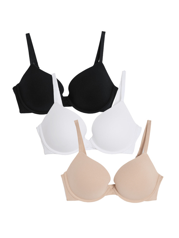 Marks & Spencer Sada tří dámských push-up podprsenek v béžové, bílé a černé barvě s kosticemi Marks & Spencer