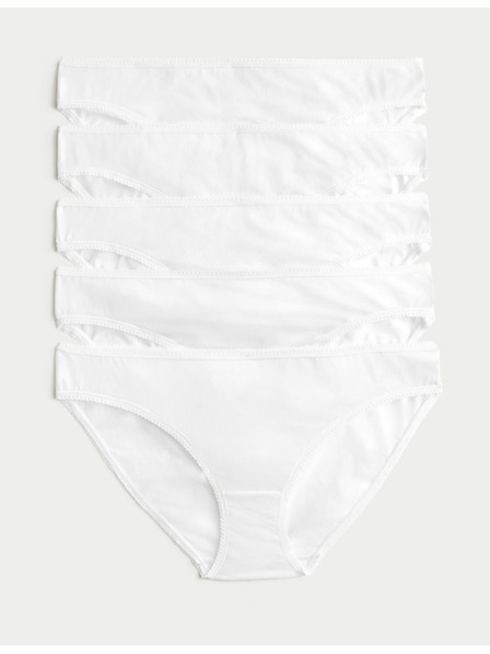 Marks & Spencer Bikini kalhotky z bavlny s lycrou®, 5 ks v balení Marks & Spencer bílá