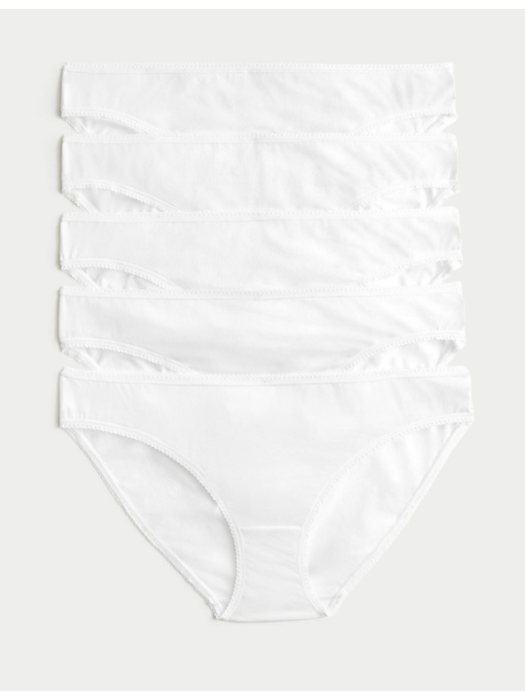 Marks & Spencer Bikini kalhotky z bavlny s lycrou®, 5 ks v balení Marks & Spencer bílá