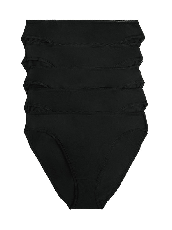 Marks & Spencer Vysoce střižené kalhotky z bavlny a lycry®, 5 ks v balení Marks & Spencer černá