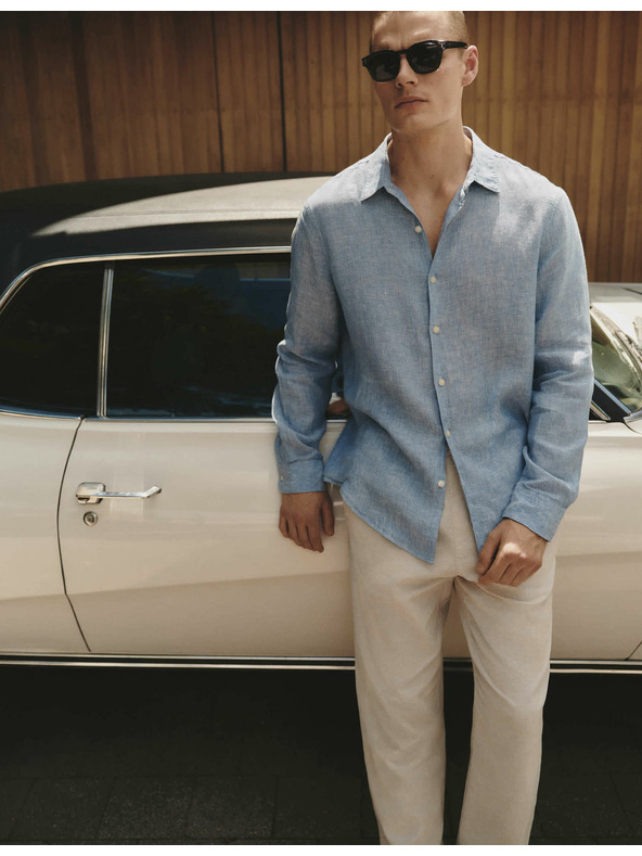 Marks & Spencer Košile z čistého lnu Marks & Spencer modrá