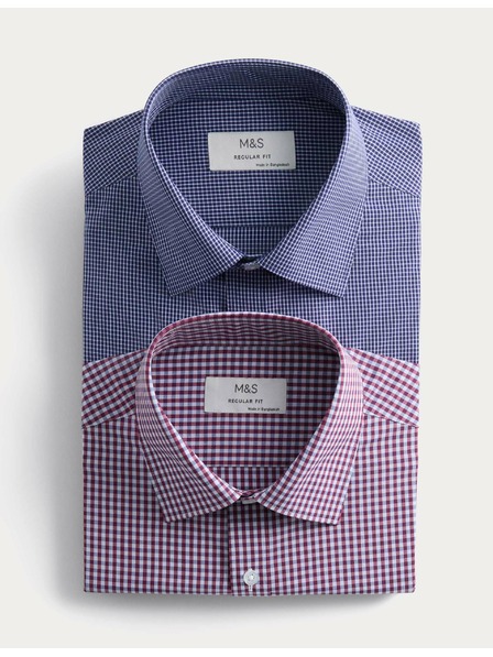 Marks & Spencer Kostkované košile normálního střihu pro snadné žehlení, 2 ks Marks & Spencer červená