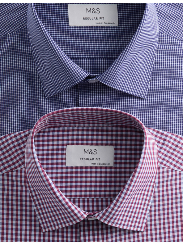 Marks & Spencer Kostkované košile normálního střihu pro snadné žehlení, 2 ks Marks & Spencer červená