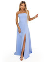numoco ELARA Korzetové maxi šaty s rozparkem a vázáním na zádech - světle modré