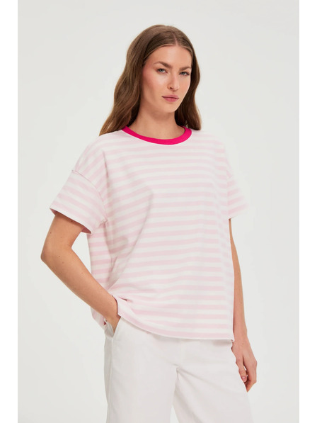 Moodo Oversize mikina s pruhy růžová Moodo