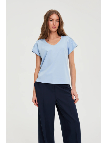 Moodo Halenka s krajkou na rukávech světle modrá Moodo