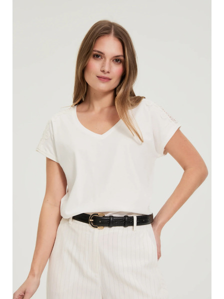 Moodo Halenka s krajkou na rukávech bílá Moodo