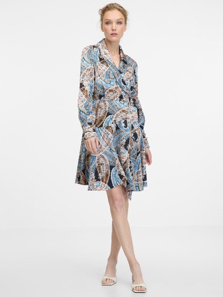 Orsay Modré dámské vzorované šaty ke kolenům ORSAY