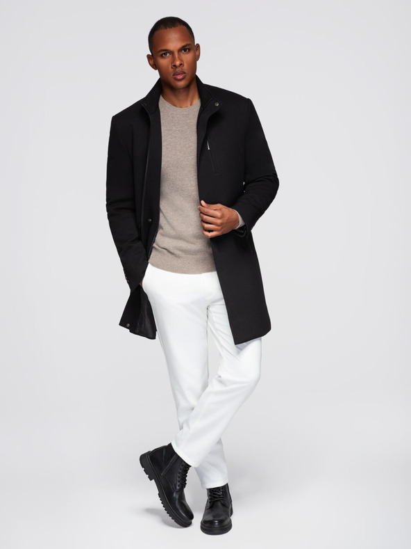 Ombre Clothing Pánský vypasovaný strukturovaný kabát s vysokým límcem - černý V1 OM-COWC-0136 Ombre Clothing