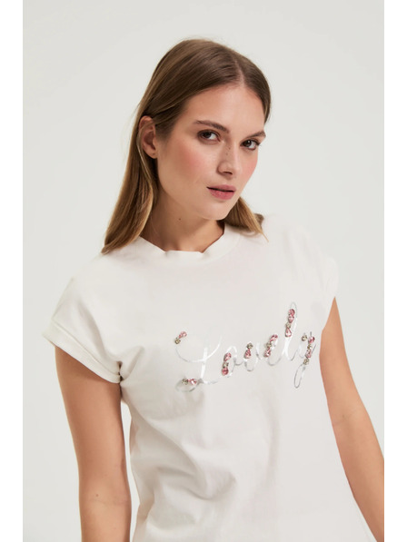 Moodo Tričko s potiskem a korálky bílé Moodo