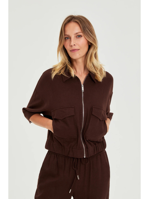 Moodo Bunda s lnem hnědá Moodo