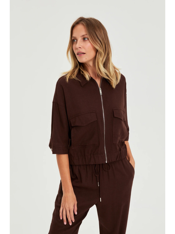 Moodo Bunda s lnem hnědá Moodo