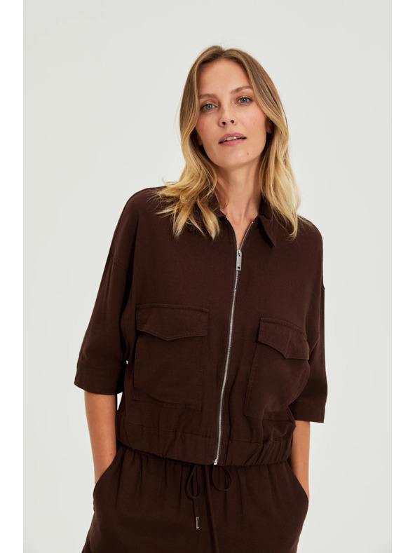 Moodo Bunda s lnem hnědá Moodo