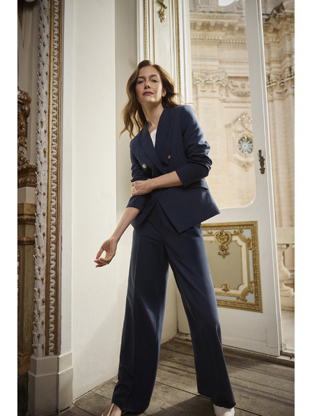 Moodo Modré dvouřadové sako s ozdobnými knoflíky Moodo