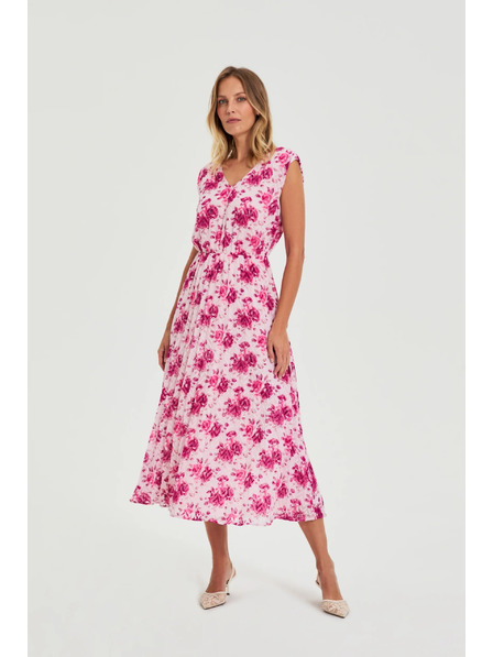Moodo Šaty midi s květy růžová Moodo