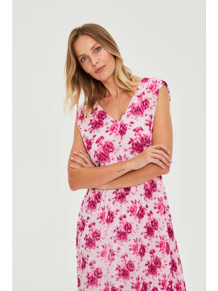 Moodo Šaty midi s květy růžová Moodo