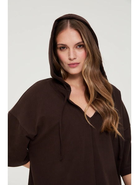 Moodo Mikina s kapucí a krátkými rukávy hnědá Moodo