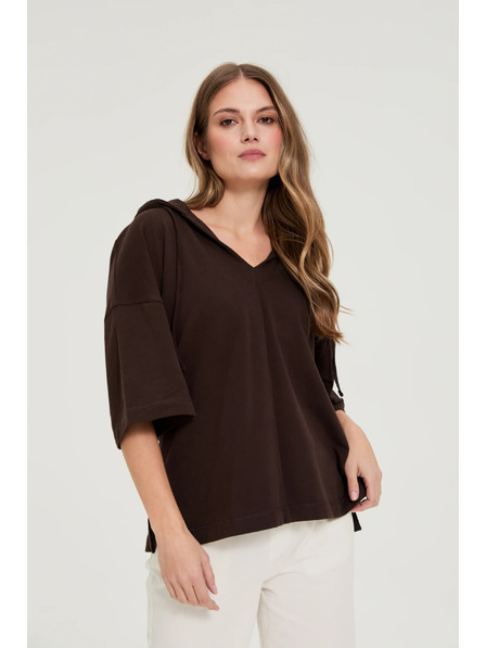 Moodo Mikina s kapucí a krátkými rukávy hnědá Moodo