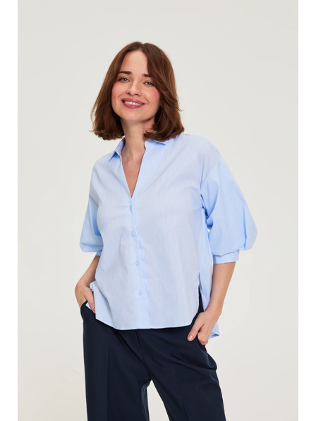 Moodo Pruhovaná košile s bufiastými rukávy světle modrá Moodo