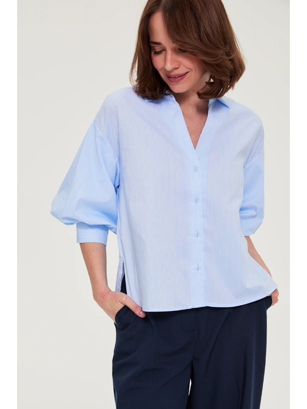Moodo Pruhovaná košile s bufiastými rukávy světle modrá Moodo