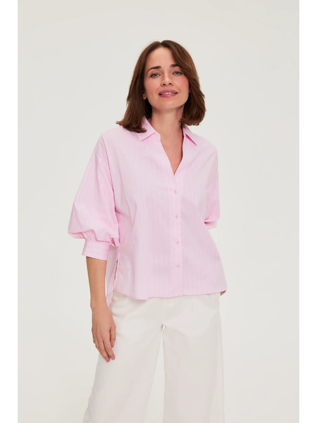 Moodo Pruhovaná košile s bufiastými rukávy růžová Moodo