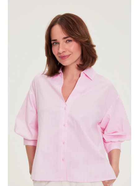Moodo Pruhovaná košile s bufiastými rukávy růžová Moodo