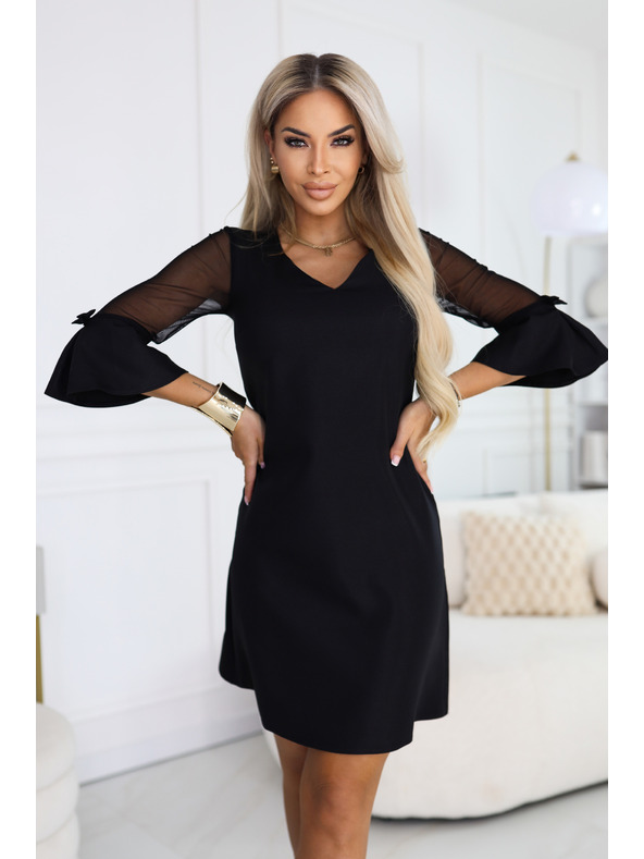 numoco Trapézové třpytivé šaty s týlovými rukávy a výstřihem V - černé