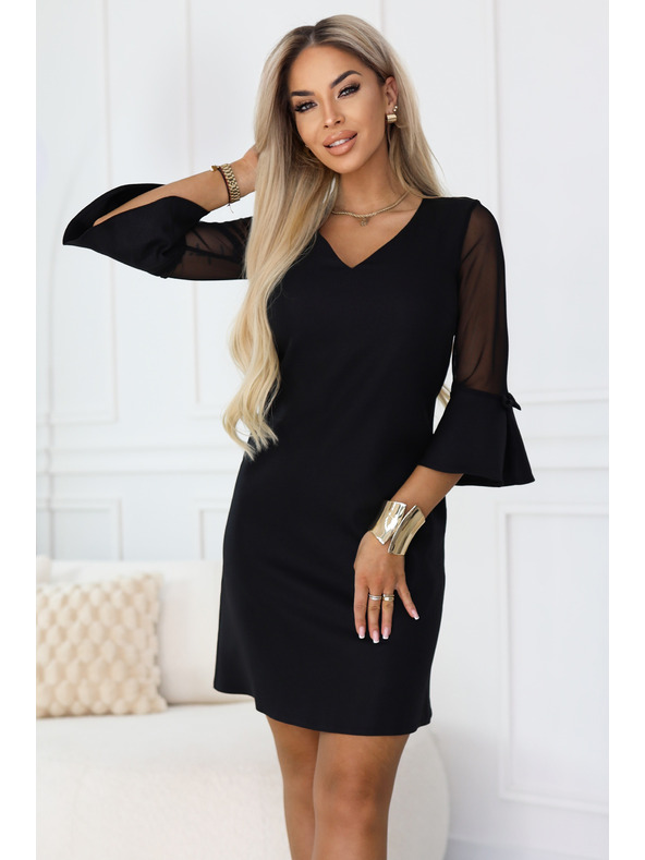 numoco Trapézové třpytivé šaty s týlovými rukávy a výstřihem V - černé