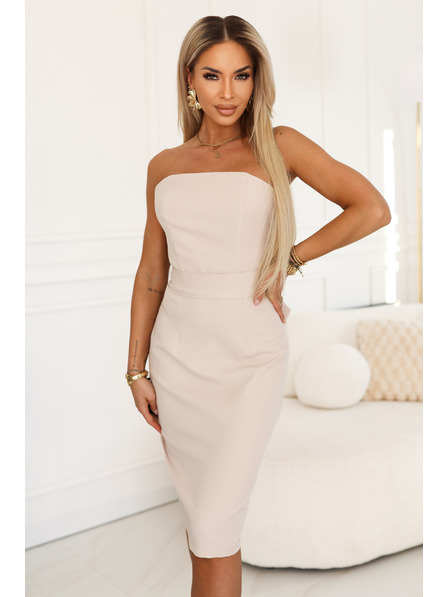 numoco Korzetové pouzdrové midi šaty s páskem - béžové