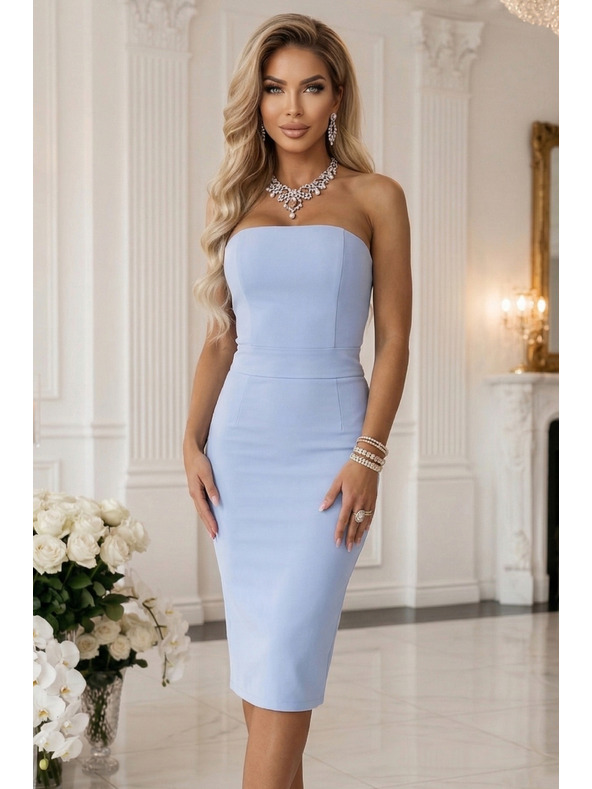 numoco Korzetové pouzdrové midi šaty s páskem - světle modré