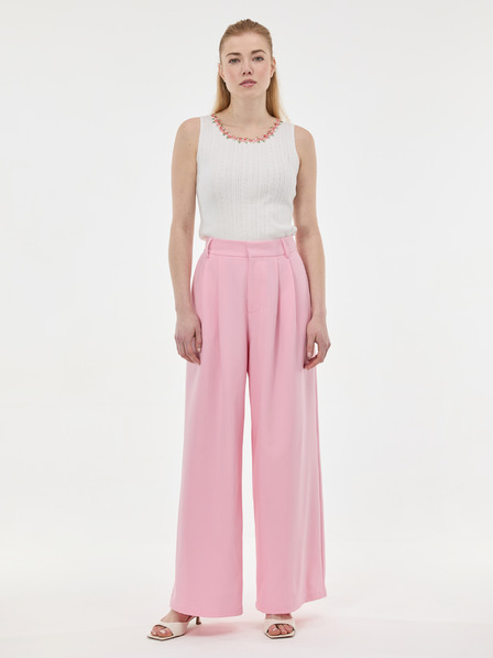Orsay Světle růžové široké dámské kalhoty ORSAY