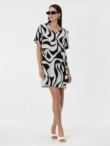 Orsay Černé dámské vzorované šaty ke kolenům ORSAY