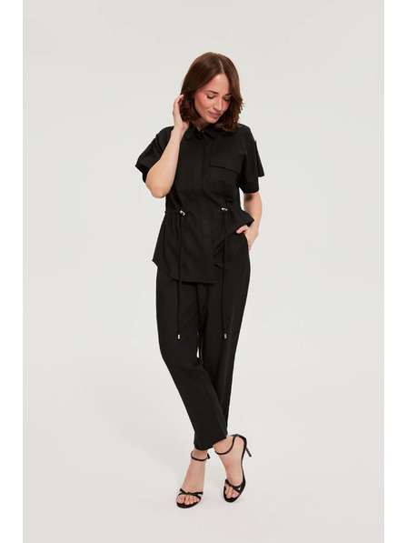 Moodo Kalhoty z viskózy a lnu černé Moodo