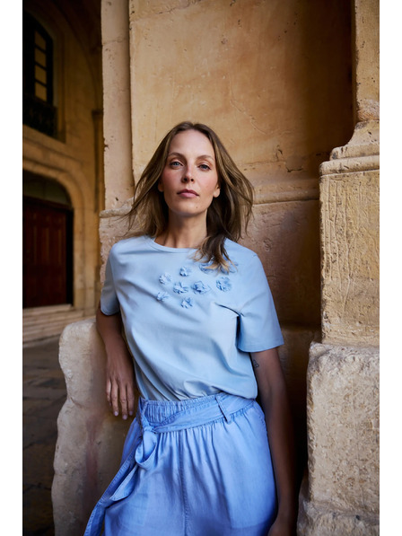 Moodo Bavlněná halenka s aplikací světle modrá Moodo