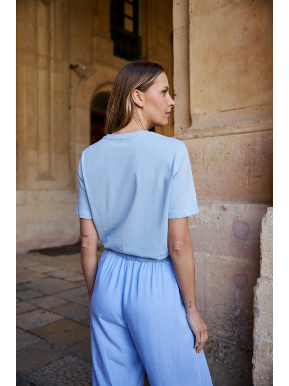 Moodo Bavlněná halenka s aplikací světle modrá Moodo