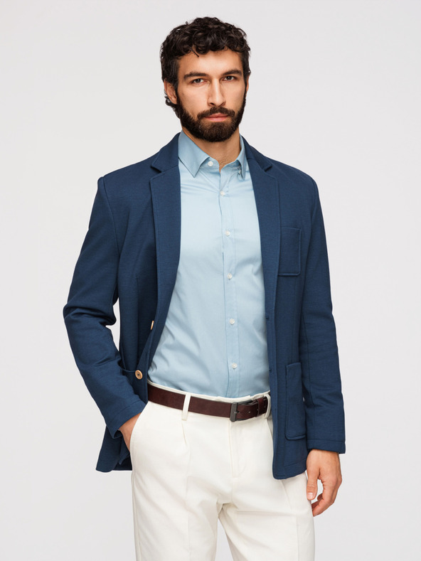 Ombre Clothing Pánské modré sako SLIM s jemnou texturou