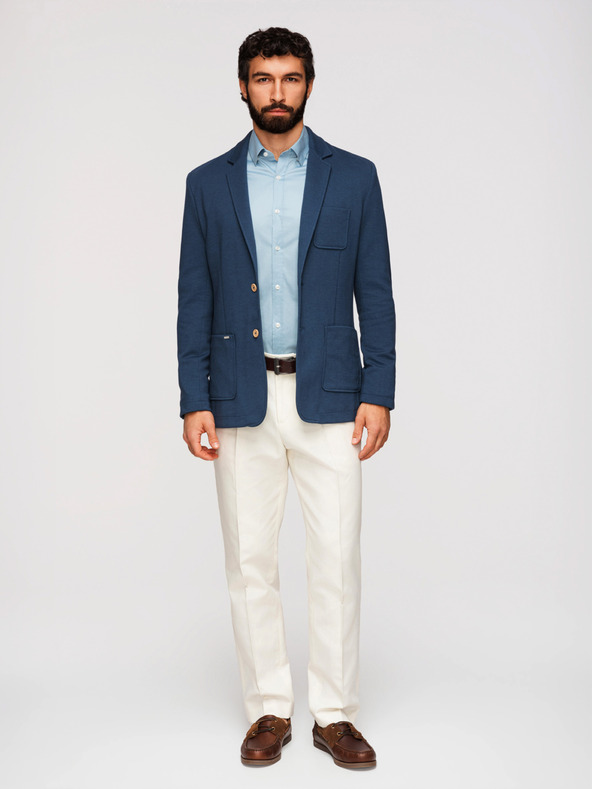 Ombre Clothing Pánské modré sako SLIM s jemnou texturou