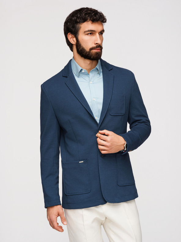 Ombre Clothing Pánské modré sako SLIM s jemnou texturou