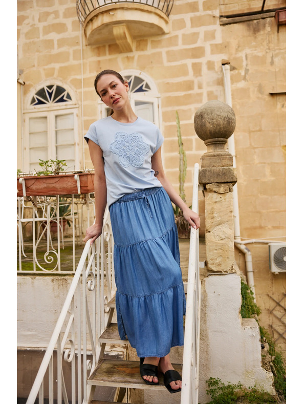 Moodo Sukně lyocell modrá Moodo