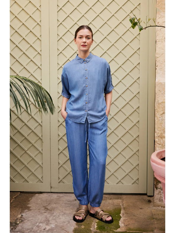 Moodo Modré lyocellové kalhoty Moodo