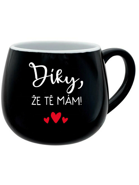 Giftela DÍKY, ŽE TĚ MÁM! - černý keramický hrníček 300 ml