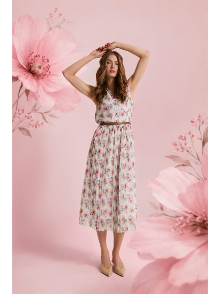 Moodo Bílé květované šaty s páskem Moodo